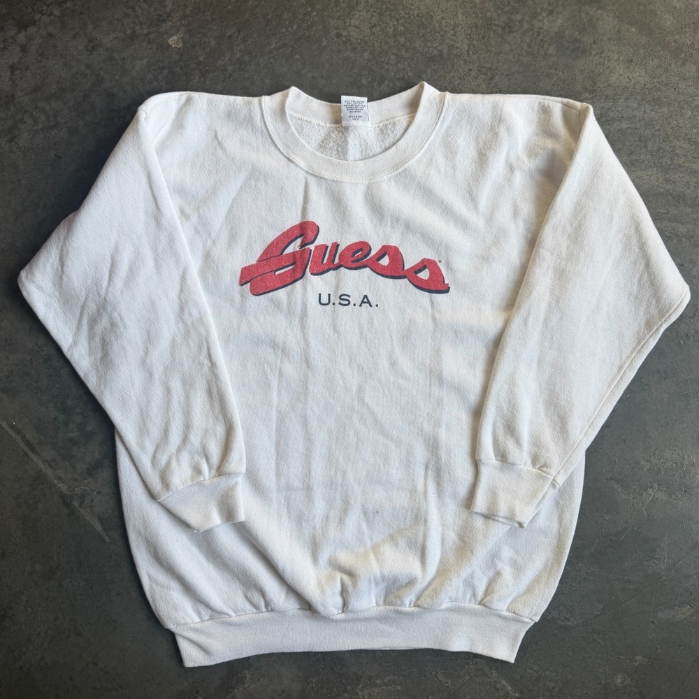 Vintage 80s 90s Guess USA Graphic Print Faded Sweatshirt Crewneck White 22.5x27